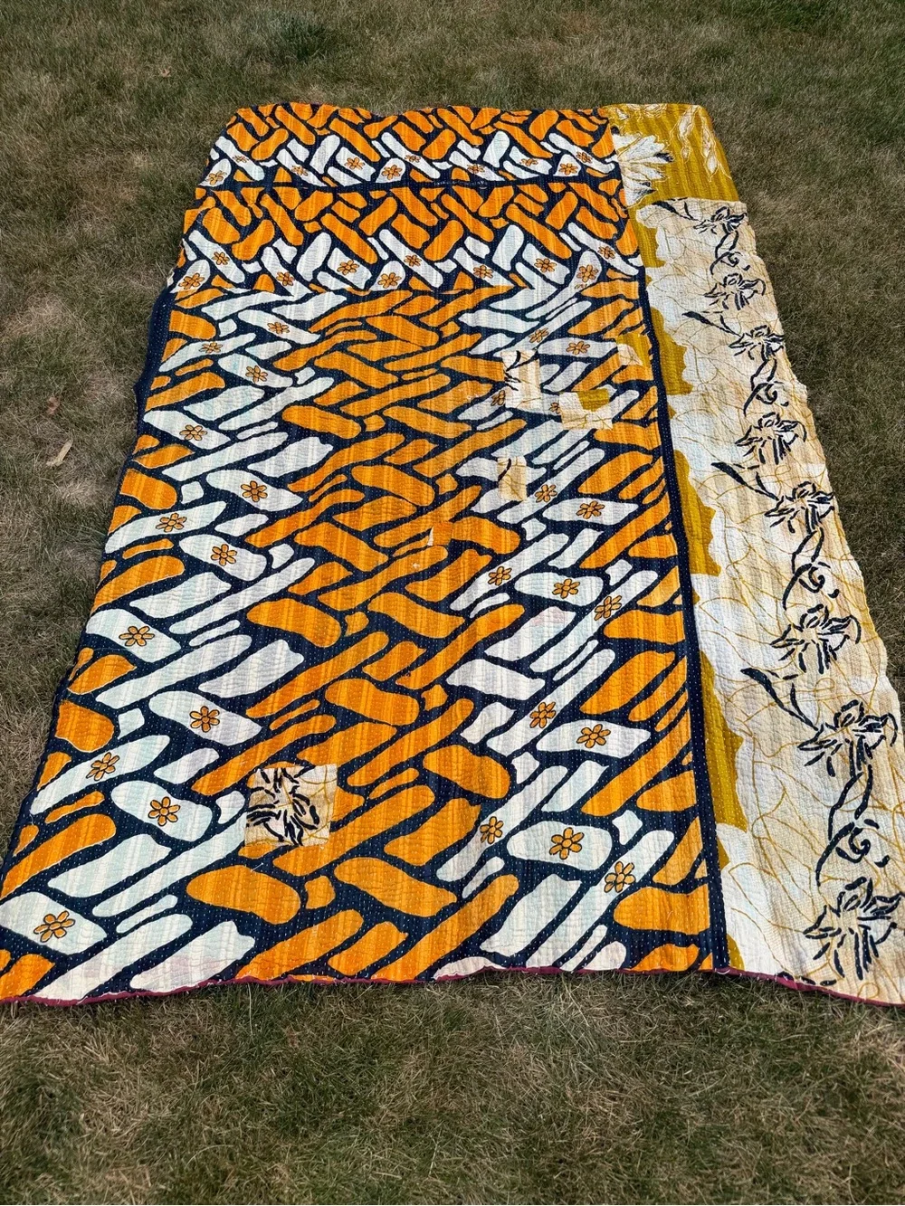 Vintage Indian Kantha Quilt Reversible Cotton Sari Throw Blanket Boho